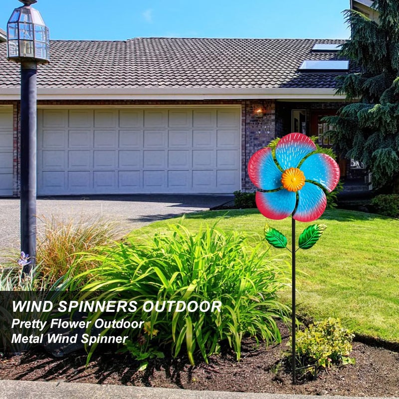 Senflame Garden Wind Spinners & Metal Wind Sculptures - Outdoor Windmill Decor with Vibrant Red & Blue, Yard Art for Patio Lawn Garden Ornament, Dynamic Wind Spinner Sculpture for Landscape 1Pack - Image 2